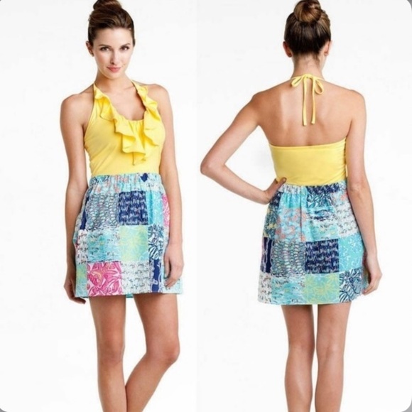 Lilly Pulitzer Dresses & Skirts - Lilly Pulitzer Yellow and Blue Patchwork Midi Dress